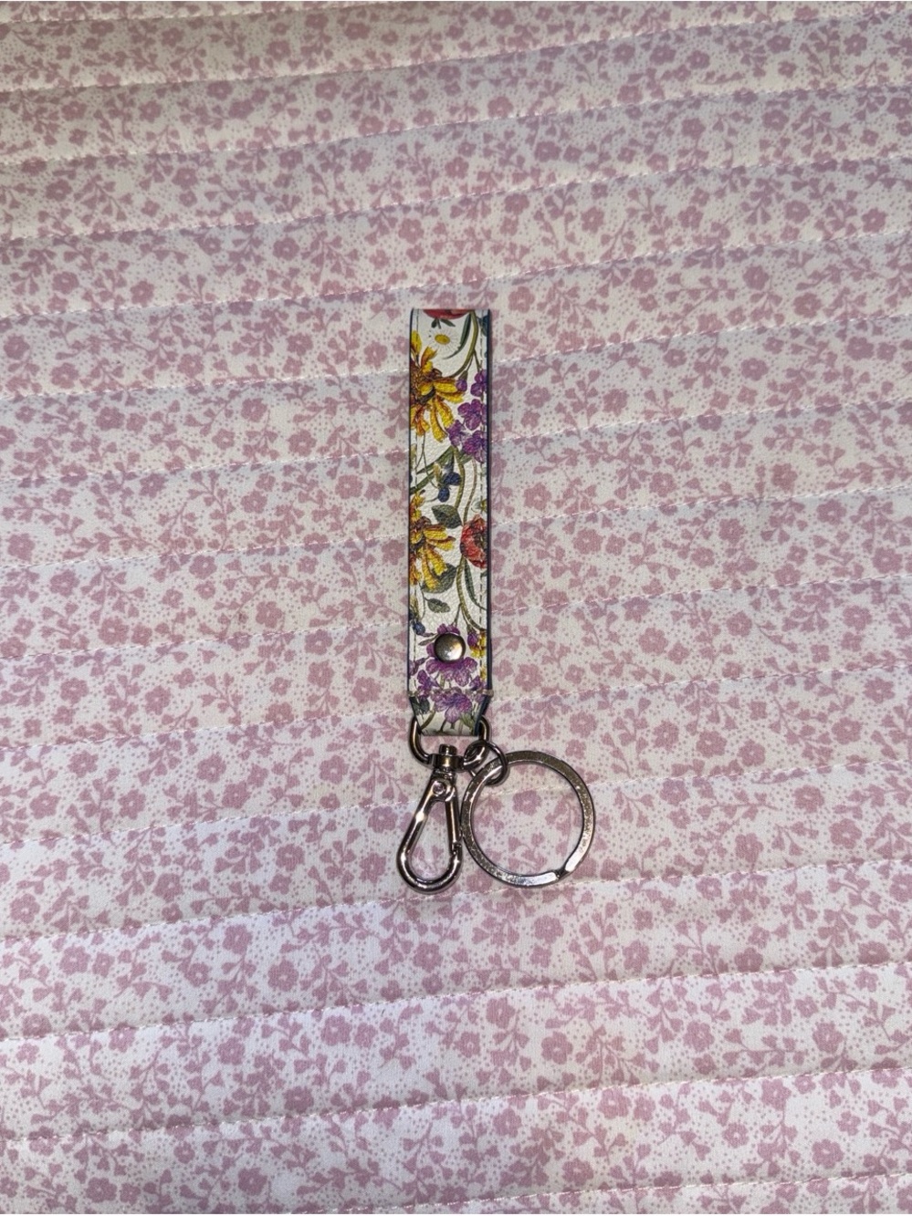 Floral Wristlet Key & Card Holder Strap - White with Yellow & Purple Flowers
